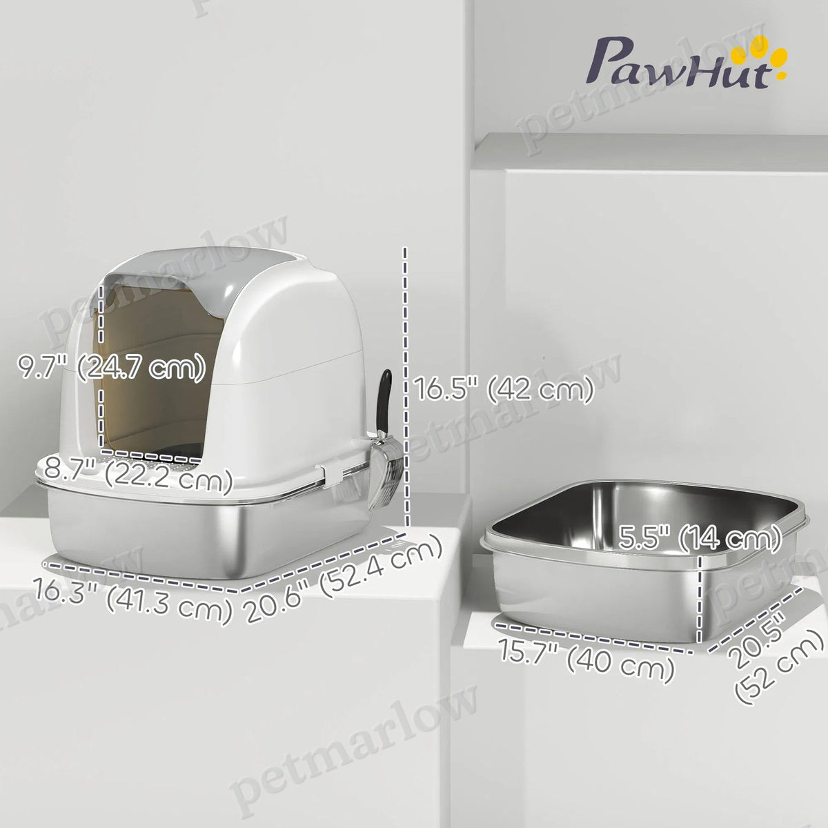 XL Stainless Steel Enclosed Cat Litter Box with Lid – view 3