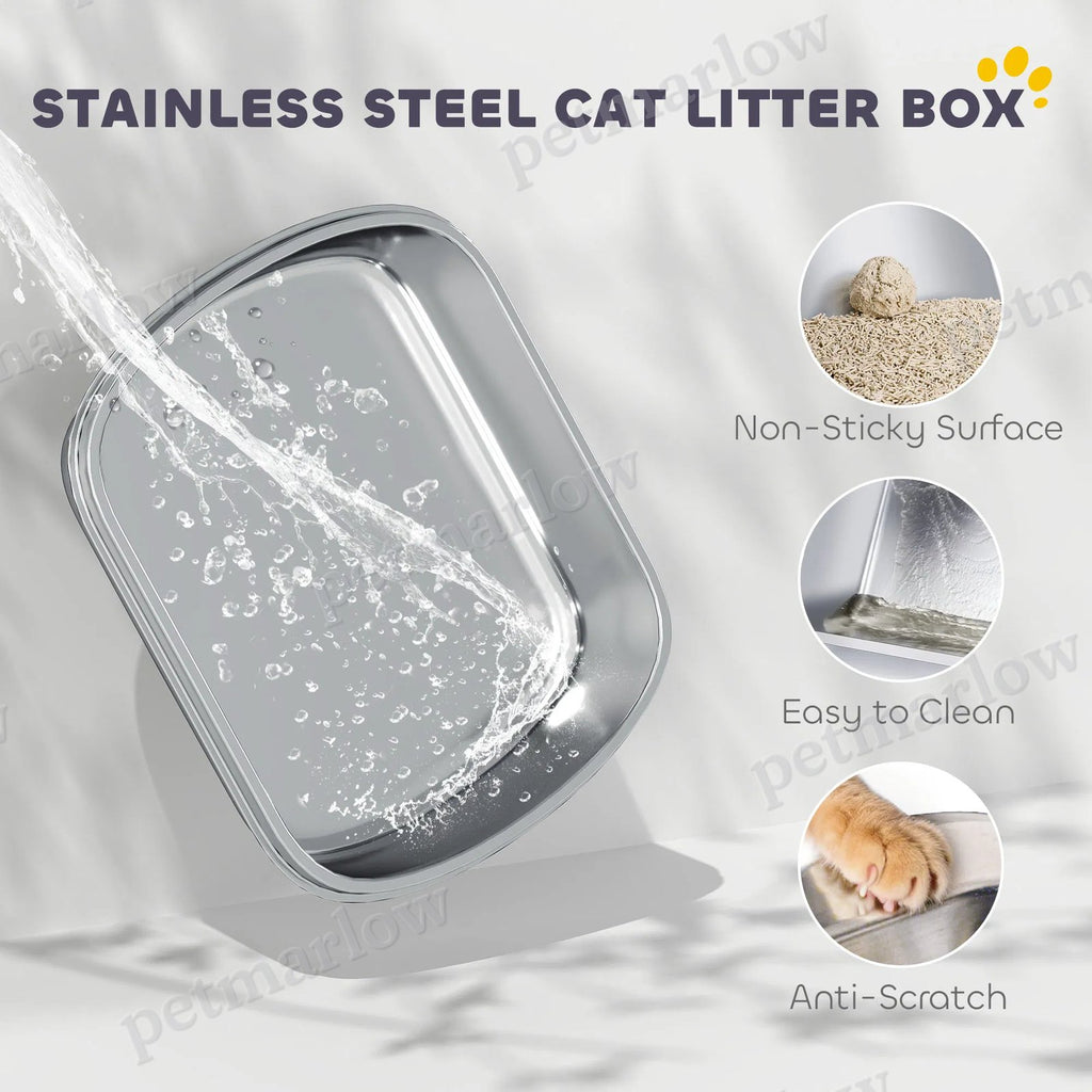 XL Stainless Steel Enclosed Cat Litter Box with Lid – view 4